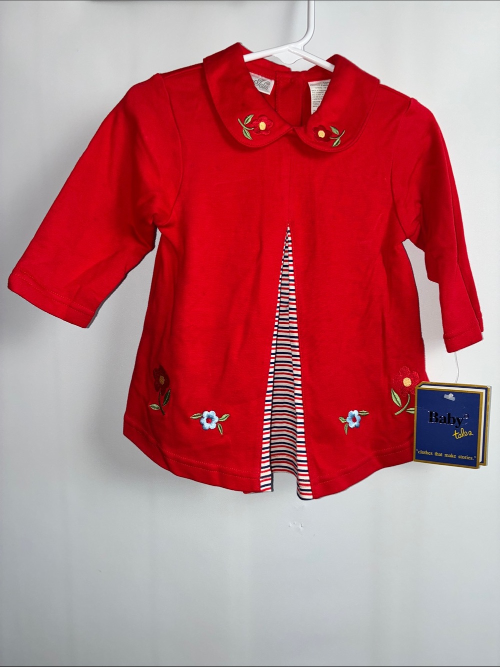 100% Cotton Red Embroidered Peter Pan Collar Girl’s Sweater by Baby Tales